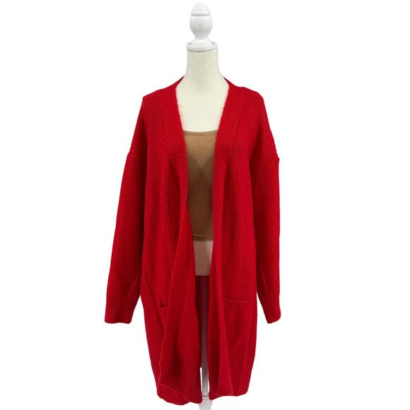 Terra & Sky Open Front Long Cardigan WMNS 2X 20W-22W Red Plus Boyfriend Sweater - Picture 1 of 7